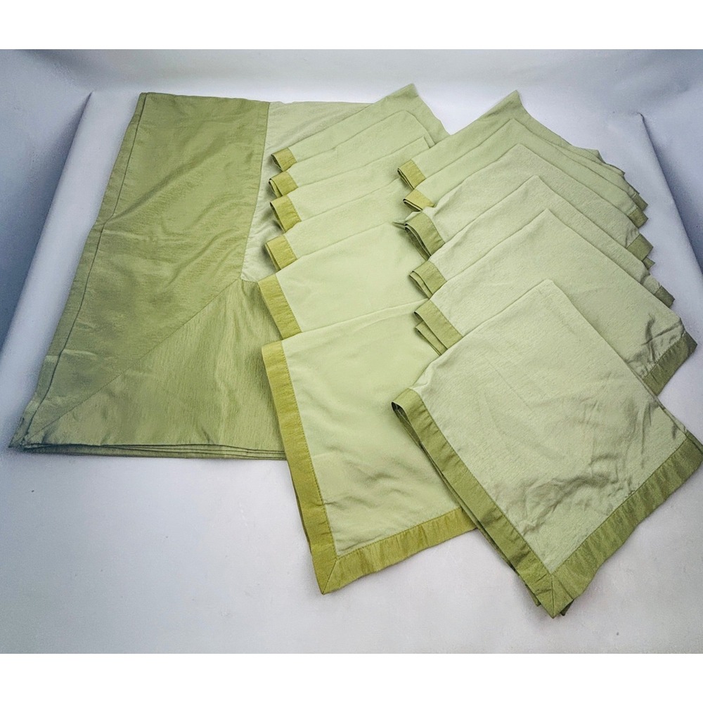 Waterford Tablecloth & 12 Napkin Set Sage Green Cloth 2003 Two Tone W-C Designs